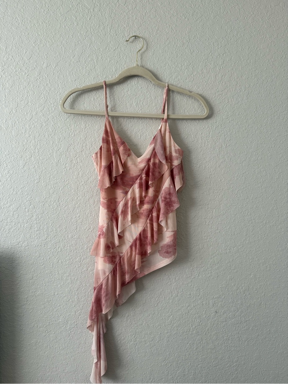 Pink Ruffle Asymmetric Slip Top